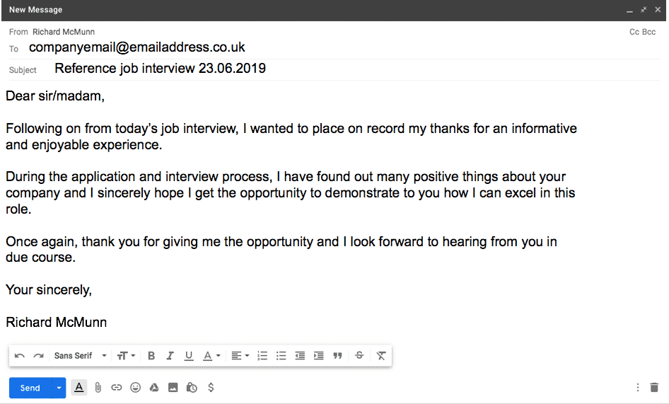Follow up letter email after the interview template