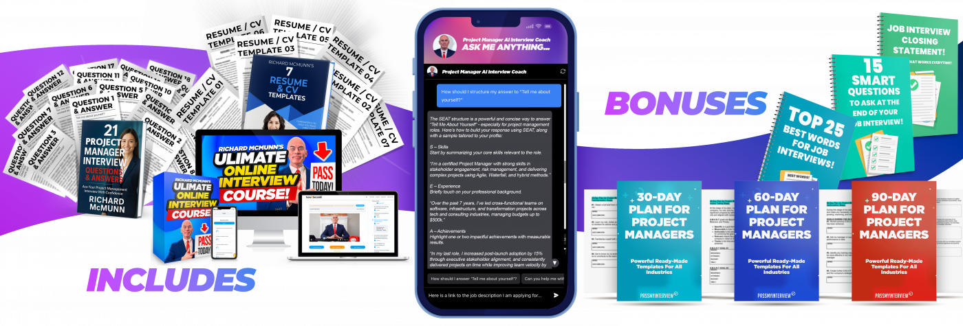 Project Manager AI Interview Questions and Answers Bonuses (How to Pass a PM Interview with AI)