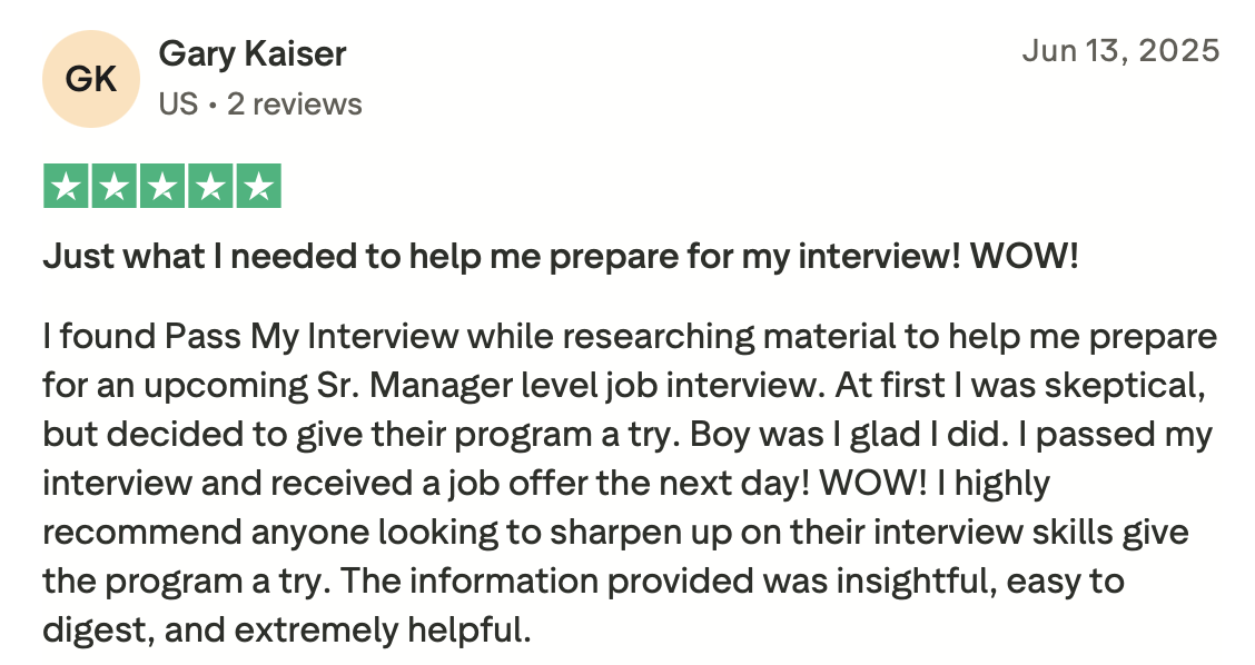 PassMyIntevriew Testimonial Review